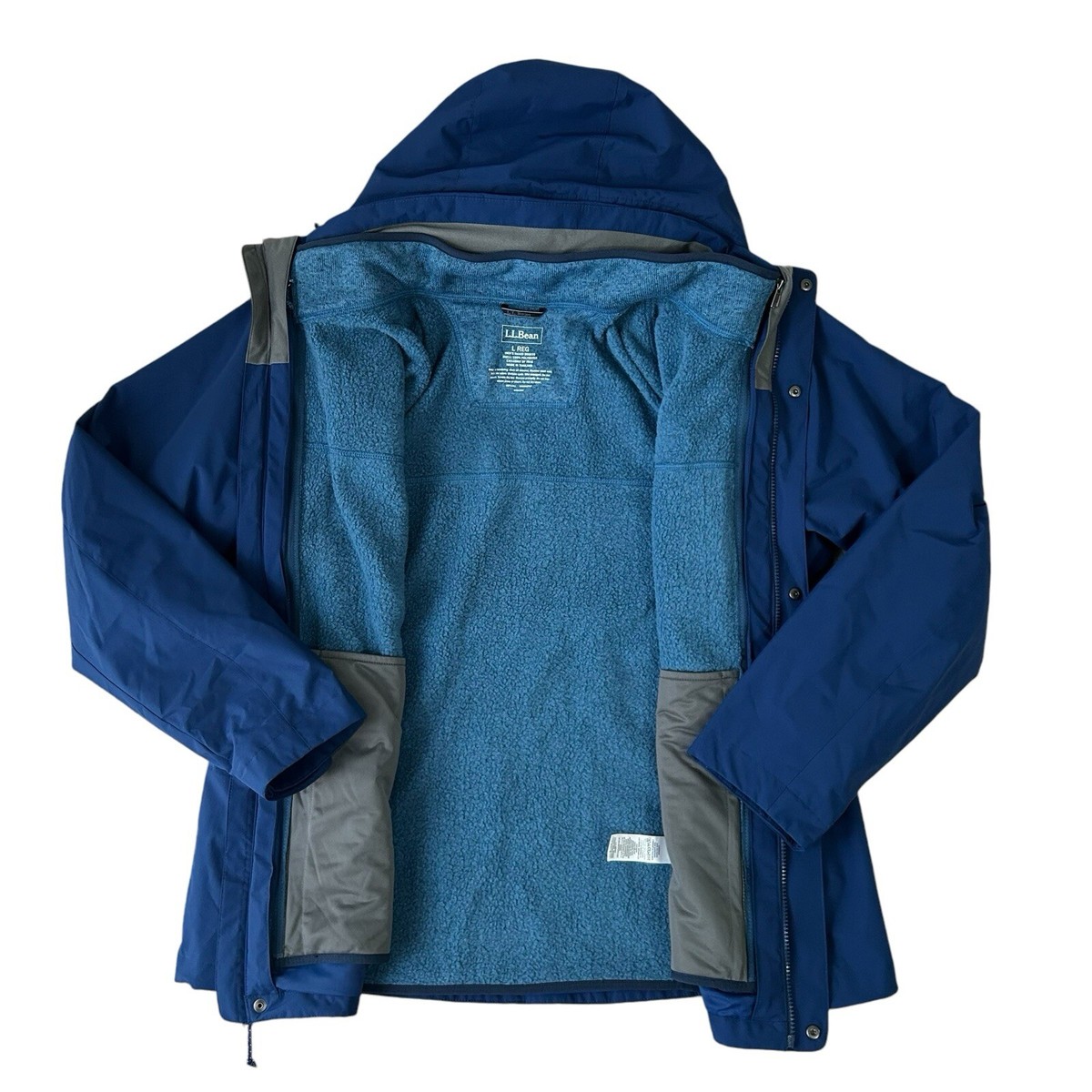 LL Bean Men's Sz Large 3-in-1 Blue Water-Resistant Sweater Fleece