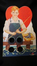 Vintage Fishing & Bamboo Pole Novelty Valentine Card c. 1920s Carrington unsigne