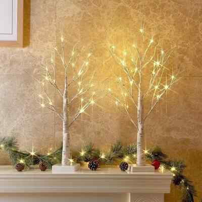 PEIDUO Christmas Decorations Indoor 2 FT Birch Tree with LED Lights Fairy Lig...