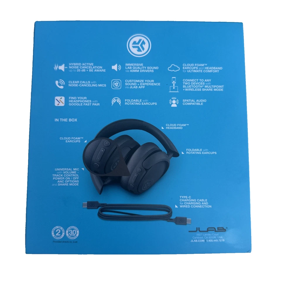 New JLab JBuds Lux Smart ANC App Bluetooth USB-C Wireless Headphones Over Ear - Image 3 of 4