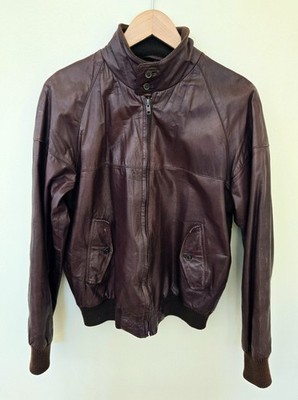 Vintage 1970s Baracuta G9 Brown Leather Bomber Jacket by Van Heusen Men Size 36