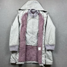 Vintage Mod Maid Jacket Womens Medium Fleece Lined Y2K Long Coat Gray Full Zip