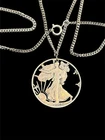 1943 Walking Liberty Silver Half Dollar Cut Out Coin Necklace sterling chain