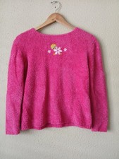 Vintage Tweety Bird Sweater Girls Large Pink Warner Bros Fuzzy Pullover 2000s