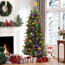 6FT Pre-lit Artificial Pencil Christmas Tree with 957 Branch Tips LED Light