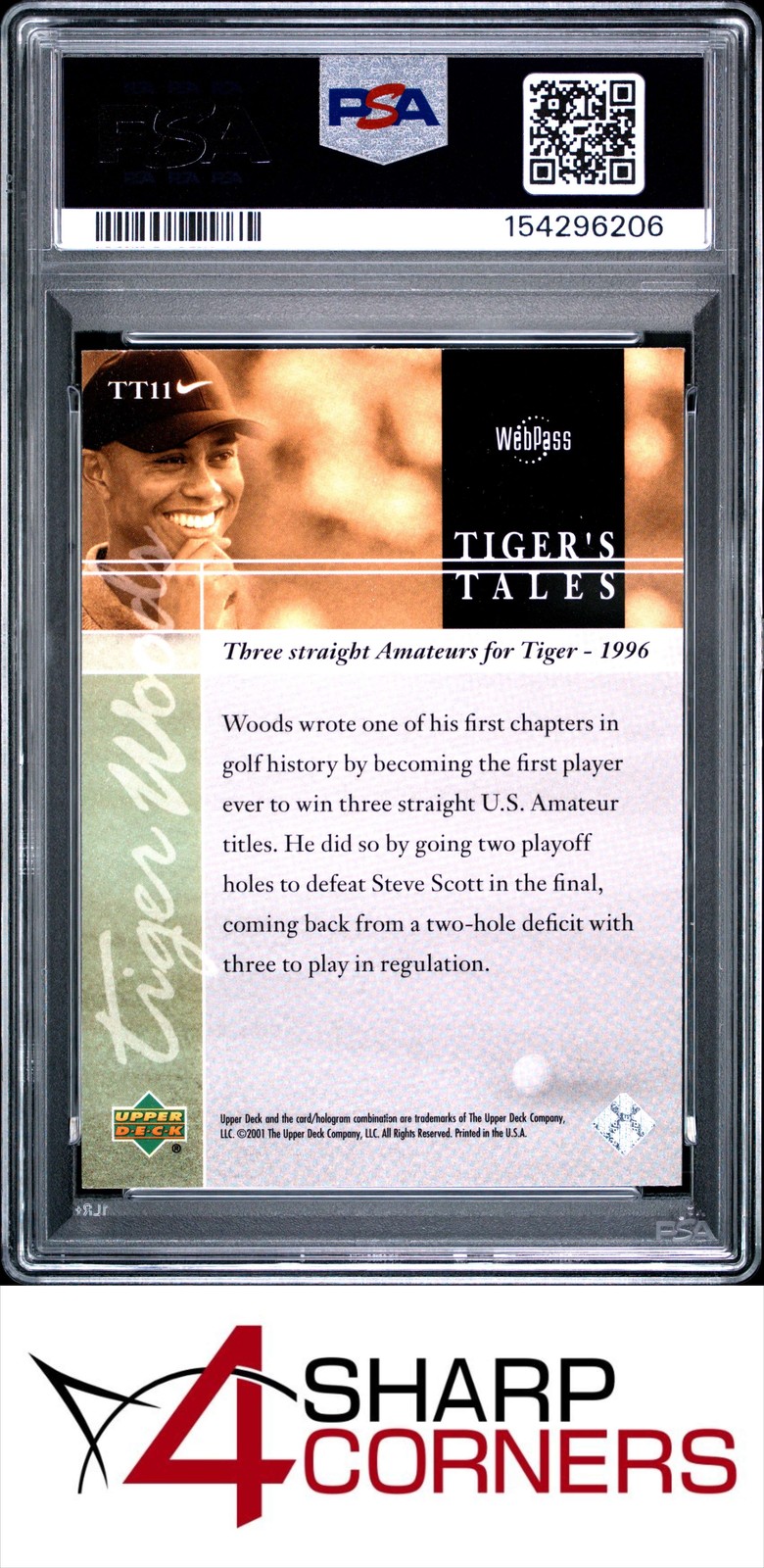 2001 UPPER DECK GOLF TIGER WOODS TALES #TT11 RC HOF PSA 9 view 2