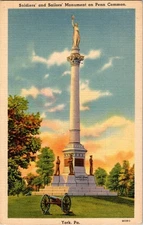 Vintage Linen Postcard Soldiers and Sailors Monument Penn Common York PA