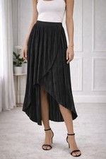 Love Black Pleated Midi Skirt Wrap Style Elastic Waist Size M