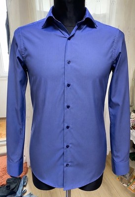 ETERNA Slim Fit Men s Dress Shirt Blue 100% Cotton Long Sleeve Size 38/15