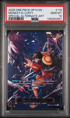 OP MONKEY D. LUFFY 2025 OP13-CARRYING ON HIS WILL #119 SPECIAL ALT ART PSA 10