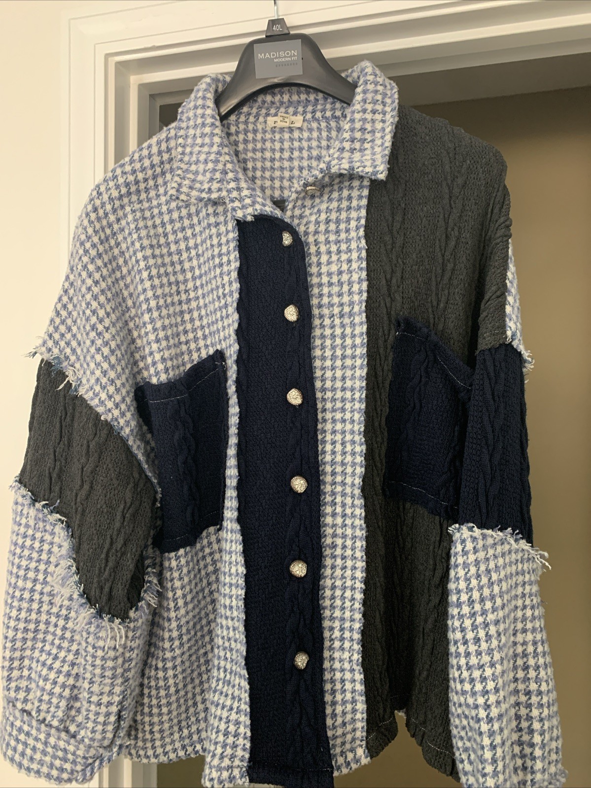 POL oversized Boho Size L Patchwork Shacket 100% … - image 1