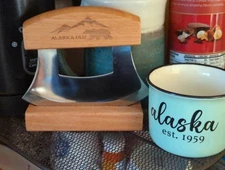 Alaskan Mezzaluna Ulu Knife, Salad Veggies Rocker Chopper Slicer Cutter Hashing