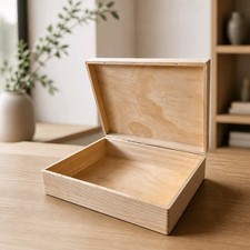 Unfinished Natural Wooden Storage Box with Lock Hinged Lid, Blank Craft Wood Box
