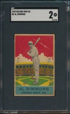 1933 DELONG BASEBALL #2 AL SIMMONS SGC 2 GOOD HOF