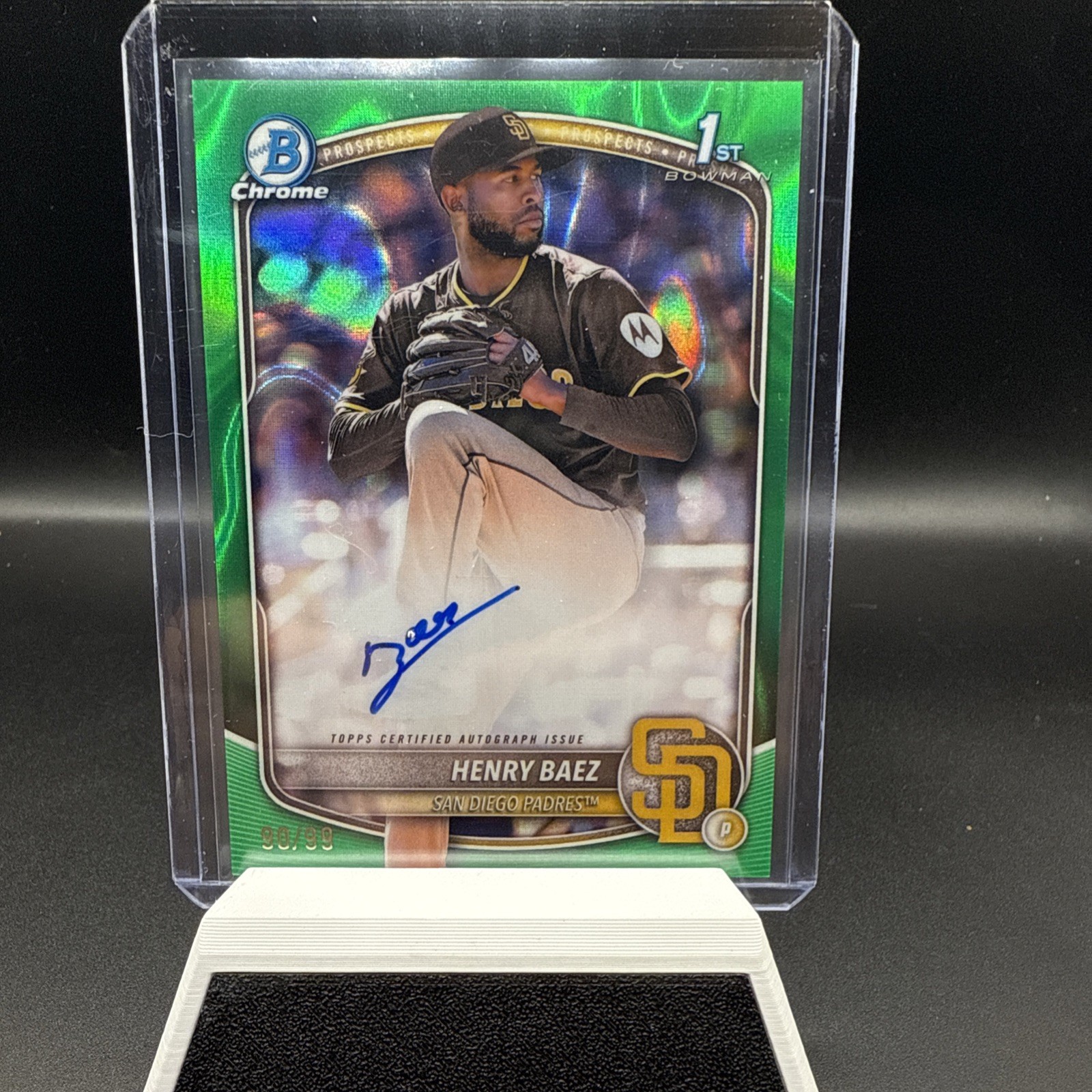 2025 Bowman Chrome Henry Baez 1st Bowman Green Lava Auto /99 #CPA-HBA Padres