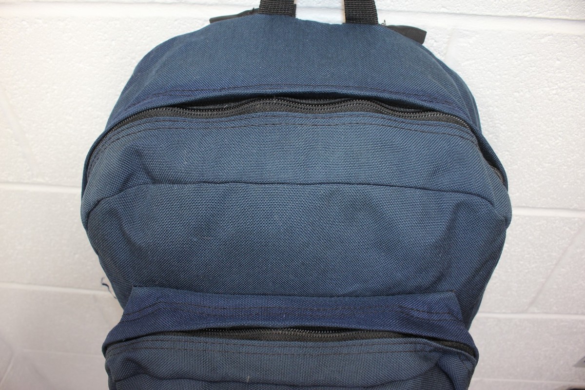 Vintage USA MADE Jansport Leather Bottom Backpack Navy Blue Canvas
