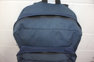 Vintage USA MADE Jansport Leather Bottom Backpack Navy Blue Canvas