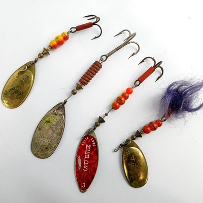 4 Vtg Mepps Spinner Baits Aglia #3, #4s, Comet #5 Fishing Lures Good