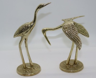 VINTAGE SOLID BRASS SET OF 2 HERON / CRANE FIGURINES BEAUTIFUL SHINY FINISH