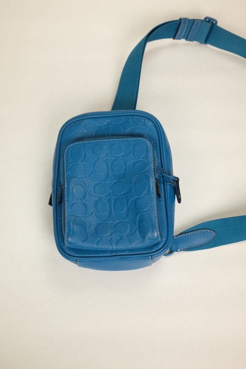 バッグ Coach Handbag Rank A COACH CH072 Track Pack 14 Blue Jay Signature Leather Shoulder Bag