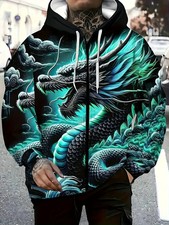 All-Over Print 3D - Dragon Turquoise Blue Black 3D Scale Design Hoodie Zip