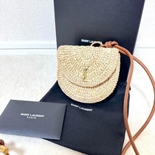 SAINT LAURENT Mini borsa a tracolla in paglia beige pelle logo YSL pochette con scatola buona