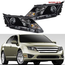 2pcs Halogen Headlight Set For 2010-2012 Ford Fusion Leftright Black Housing