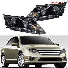 2PCS Halogen Headlight Set For 2010-2012 Ford Fusion Left+Right Black Housing