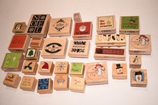 Lot of 29 Wood Backed Christmas Holiday Season Rubber Stamps