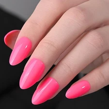 evpct Glossy Press on Nails Short Almond Short for Women, Rose Red Fake Nail ...