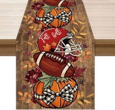 XCHI Fall Football Pumpkin Wood Table Runner 13x72 Inch, Colored 