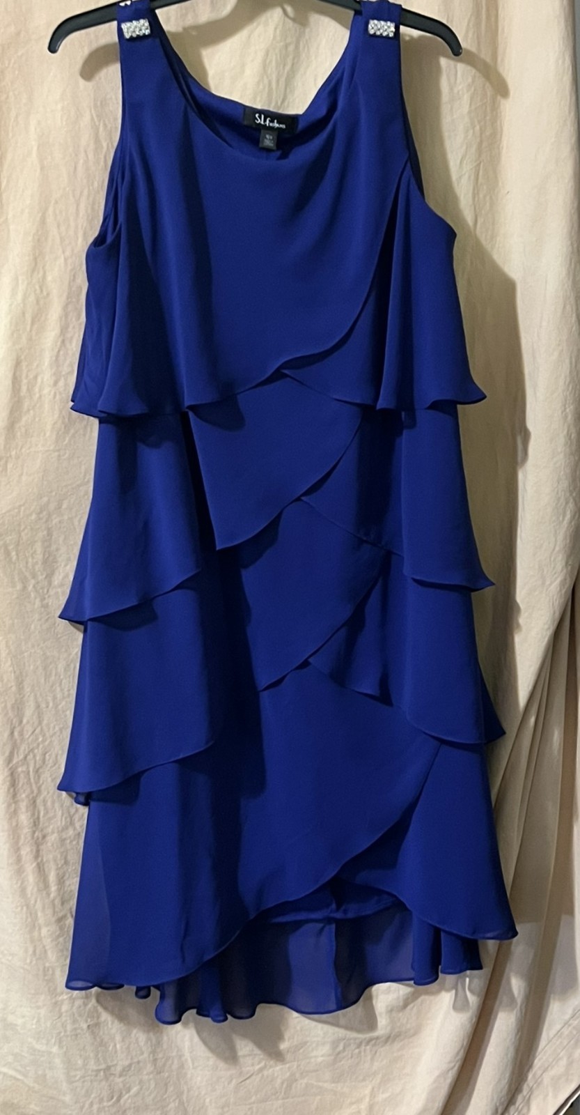 S.L. Fashions Short Tulip Sleeve Tiered Chiffon Cocktail/Wedding Guest dress 16W