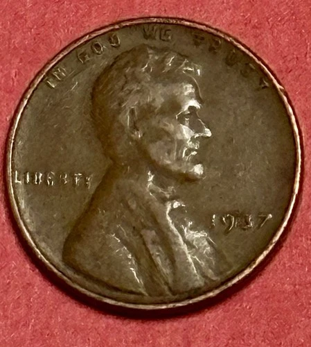 1937 P Lincoln Wheat Penny Cent No Mint Mark Philadelphia Mint XF, L On Rim#B7