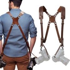 Kameragurt Zwei Kameras,Dual-Schulter-Lederriemen,Vintage Multi Gear-Kameragurt