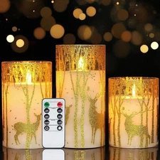 Homemory Christmas Flickering Flameless Candles with Remote Timer, Gold Deer Bat
