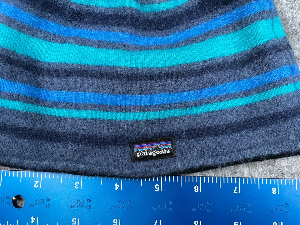 Patagonia Gorro Toque Juvenil Talla Única Azul Rayas Tejido Lana Nylon Mezcla Forrado Foto 2 de 4