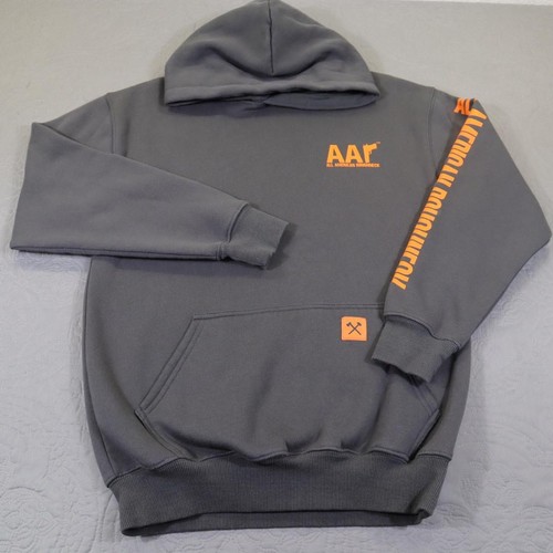 All American Roughneck Hoodie Mens Small Gray Orange Print Pullover Sleeve