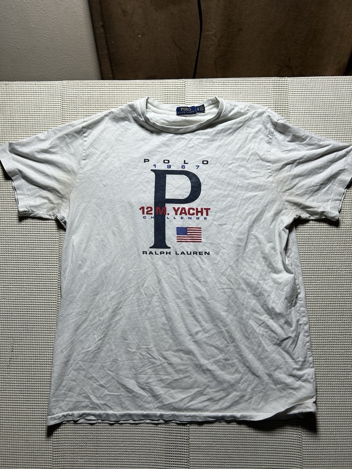 Polo Ralph Lauren Shirt Mens LT  White 1967 12M Yacht Challenge Flag Logo