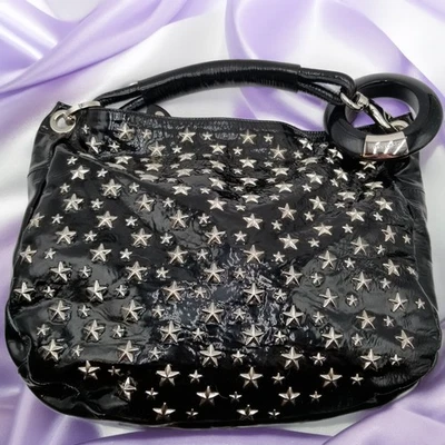 Jimmy Choo - Black Patent Leather & Suede Flat Stud Trim Crossbody Bag Jimmy Choo Rebel Studded 2-Way SHW Crossbody Purse  main image 4