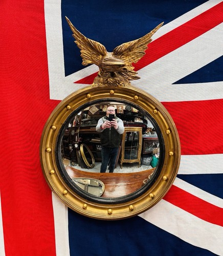 Fabulous 19thC Regency Style Gilt Convex Eagle Crested Butlers Mirror c.1920-40s - Picture 3 of 7