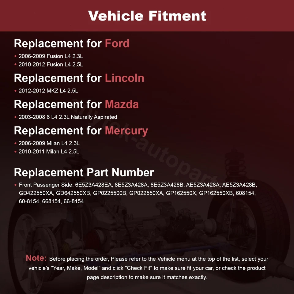 Conjunto de eje CV delantero derecho para Ford Fusion 2006-2009 2003-2008 Mazda 6 2,3 L Foto 2 de 4