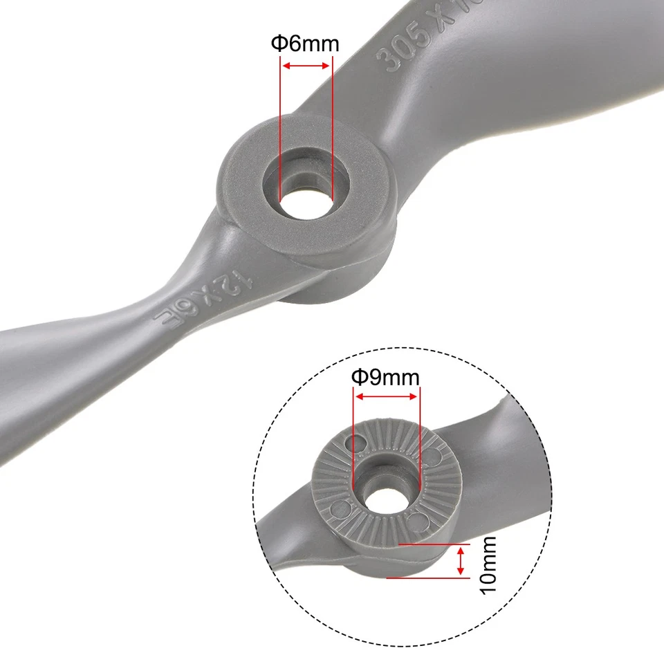 RC Propellers CW 12x6 Inch 2-Vane for Airplane Gray 2Pcs with Adapter Rings - Image 3 of 4