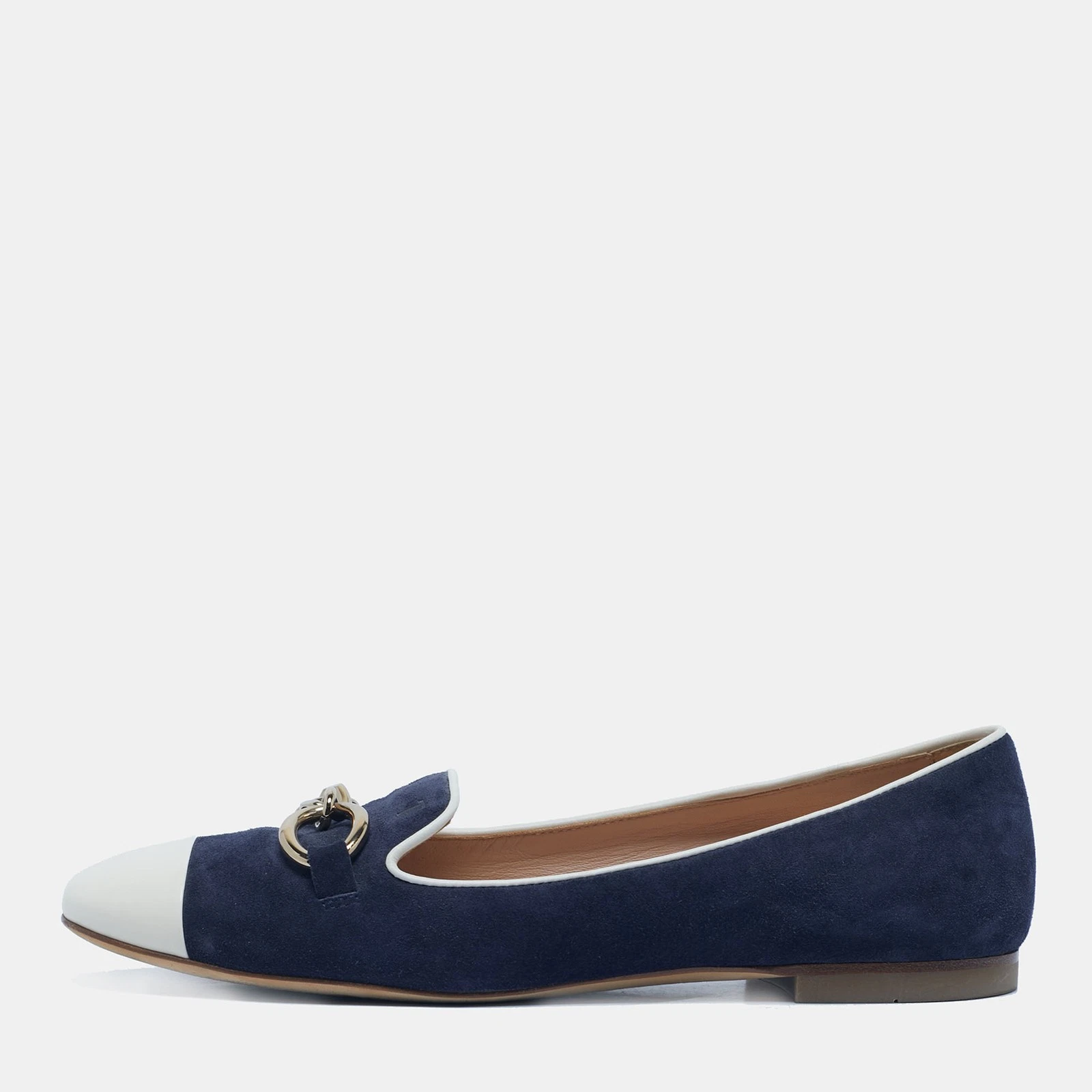TOD’S Ballerine Tod's blu navy bianco scamosciate e pelle catena punta cappuccio taglia 39