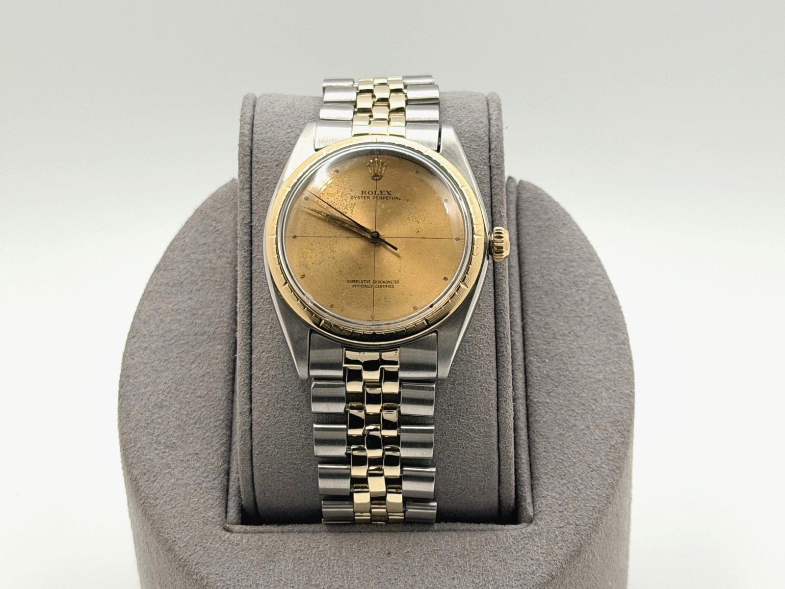 Vintage Rolex Oyster Perpetual Zephyr 1008 34mm Champagne 14K Gold Steel