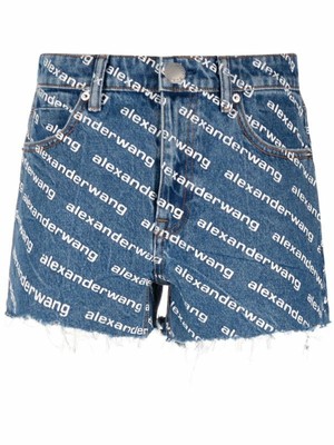 Alexander Wang Denim Logo Print Shorts 28 NWT $275+
