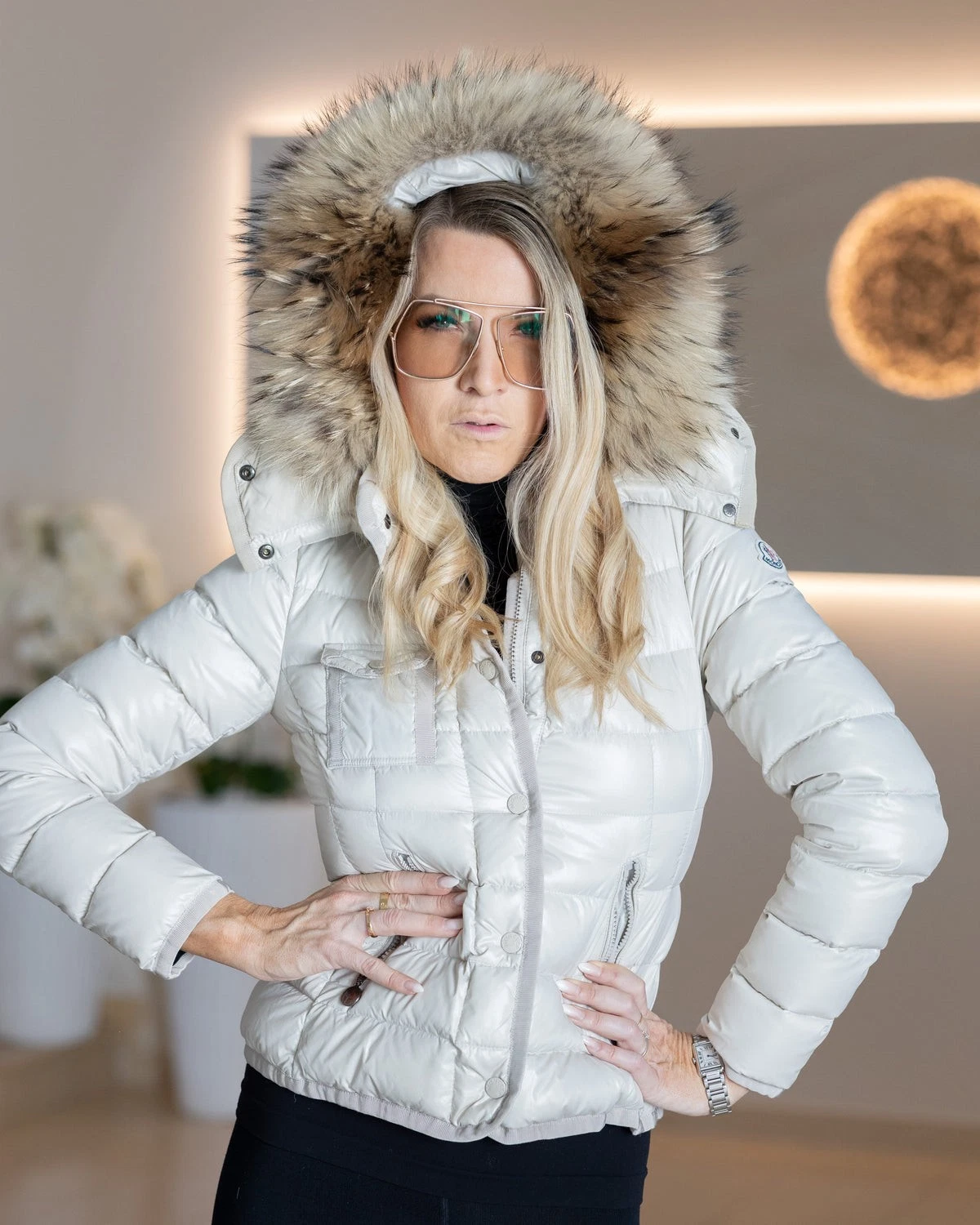 Moncler — Moncler Armoise Down Jacket Cream Size 0 XXL Fur - Equivalent size 34 or xs