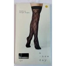 2 Pairs A New Day Fashion Thigh Highs Diamond Net Black Stockings Size S/M