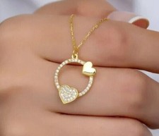 Round Cut Simulated Diamond Women's Round Heart Pendant 14k Yellow Gold Plated