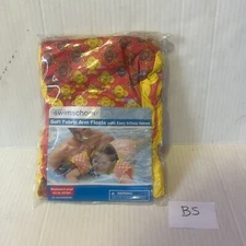 Swim School Soft Fabric Arm Floats Easy Inflate Kids Pink Yellow Fish M/L New