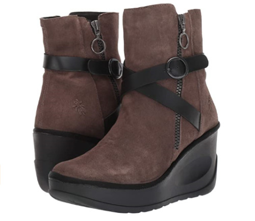 FLY LONDON JASO080FLY GROUND/BLACK LEATHER WEDGE BOOTS UK 9 EUR 42 BNIB RRP £130